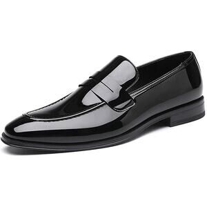 New Decarsdz Mens 9 Shiny Black Slip-On Penny Loafer Tuxedo Formal Dress Shoes